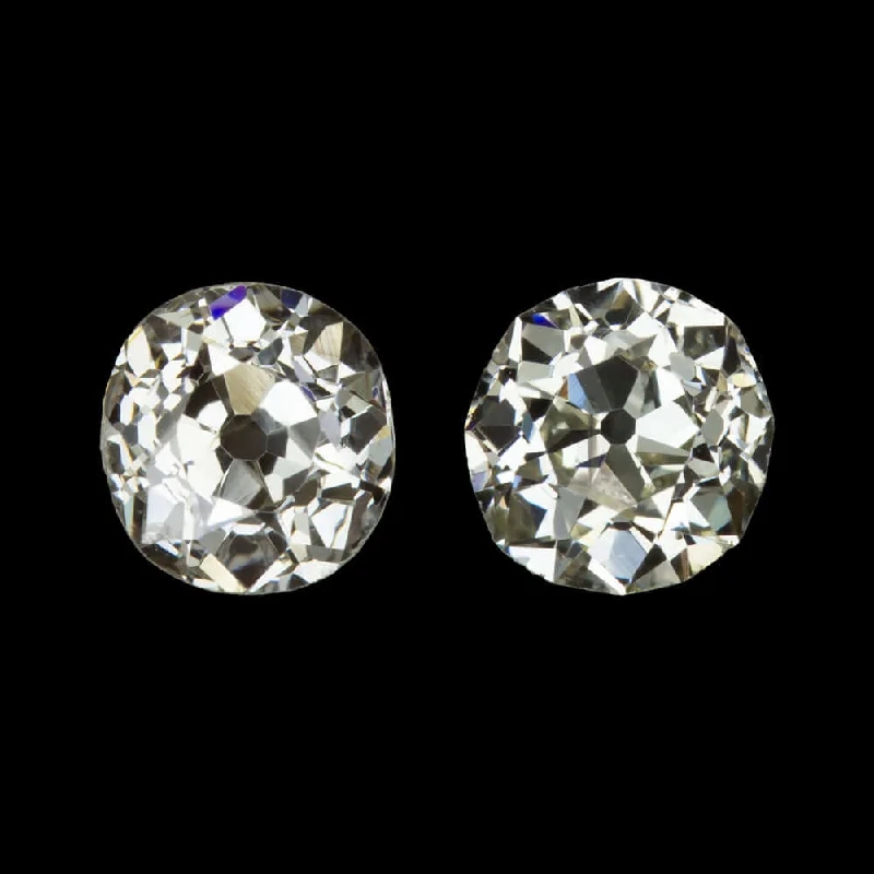 Beautiful Gold Earrings For Weddings-0.75ct OLD MINE CUT DIAMOND STUD EARRINGS PAIR ANTIQUE CUSHION ACCENT STONES