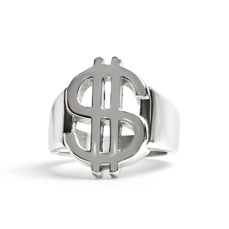 Designer Wedding Bands For Custom Style-Stainless Steel Money Sign Mens Ring / SCR4115