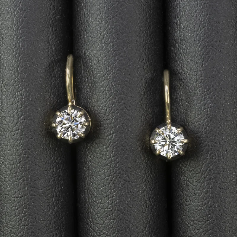 Minimalist Gold Earrings For Daily Wear-DIAMOND DROP EARRINGS VICTORIAN STYLE CLASSIC 1.08ct NATURAL ROUND CUT GOLD 1ct