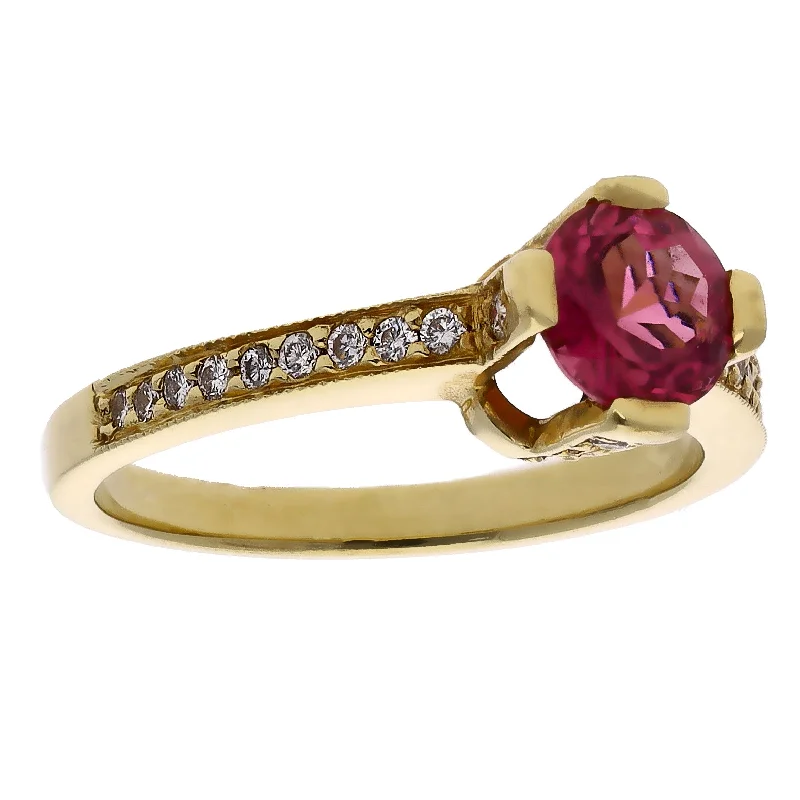 Minimalist Rose Gold Rings For Simple Style-18K Yellow Gold Pink Tourmaline and Diamond Ring