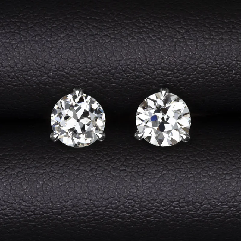 Chic Earrings For Day-to-Day Wear-0.82ct OLD EUROPEAN CUT DIAMOND STUD EARRINGS F-G SI1-SI2 PAIR NATURAL 14K WG