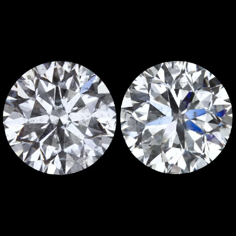 Chic Silver Earrings For Stylish Women-3ct VERY GOOD ROUND BRILLIANT CUT DIAMOND STUD EARRINGS MATCHING PAIR NATURAL