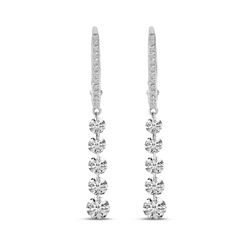 Best Earrings For Sensitive Ears-DIAMOND HUGGIE WITH 5 GRADUATED PIERCED DIAMOND DANGLE EARRINGS E9911W