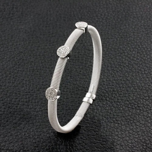 Modern Charm Bracelets-Flexible Cuff Bracelet with Diamonds