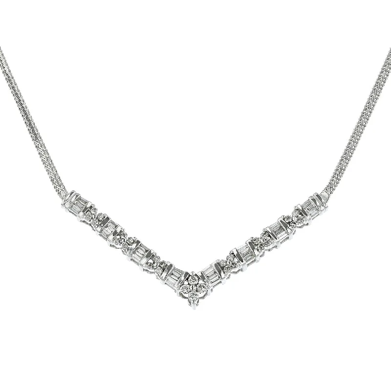 Luxury Necklaces For High-End Fashion-14K White Gold V-Shape Front Diamond Necklace