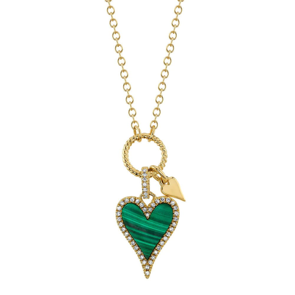 Stunning Necklace Sets For Wedding Day-14K Yellow Gold Diamond and Malachite Heart Necklace