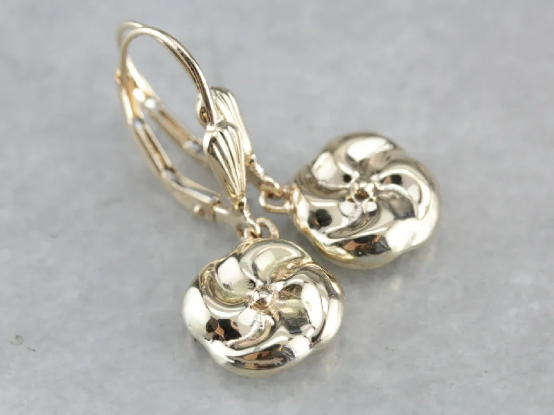 Creative Earrings For Unique Fashion-Floral Yellow Gold Drop Earrings