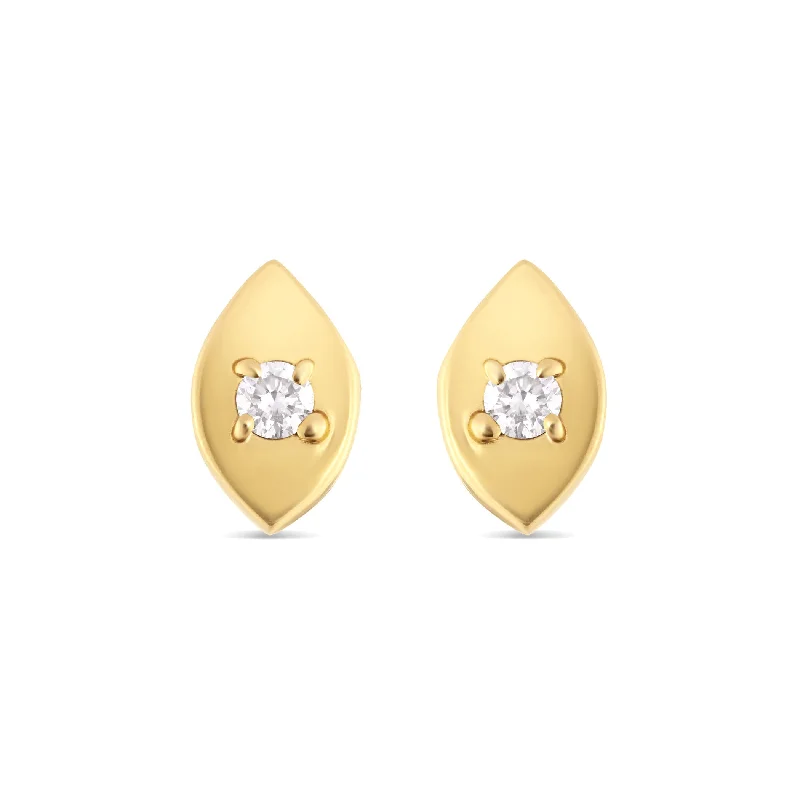 Elegant Earrings For Black Tie Events-Solid Yellow Gold Diamond Evil Eye Earrings