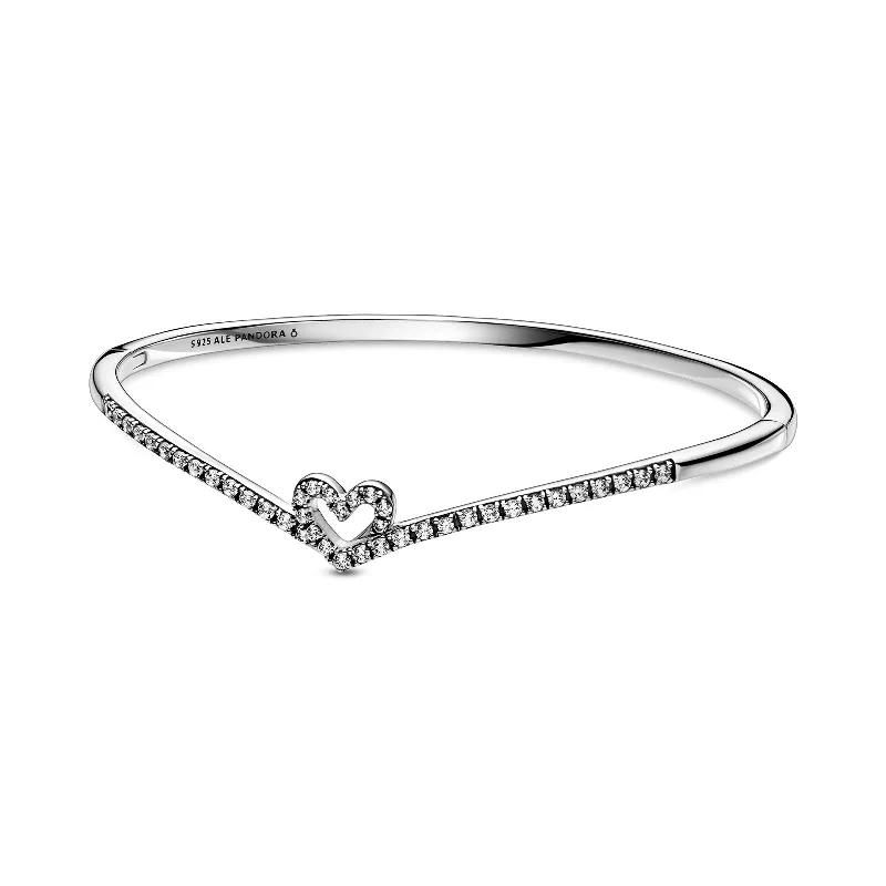 Fine Bangles For Wedding-Sparkling Wishbone Heart Bangle 599297C01