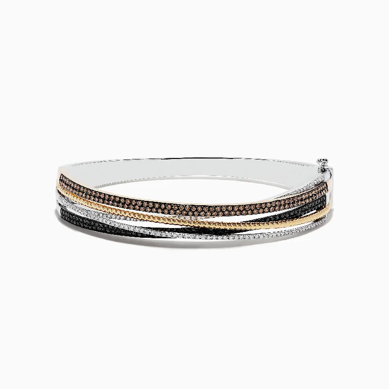 Bangles For Young Girls-14K Trio-Color Gold Brown, Black and White Diamond Bangle 1.97 TCW