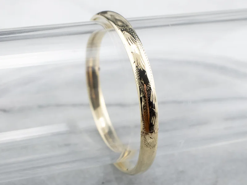 Bangles For Women-Vintage Etched Gold Bangle Bracelet