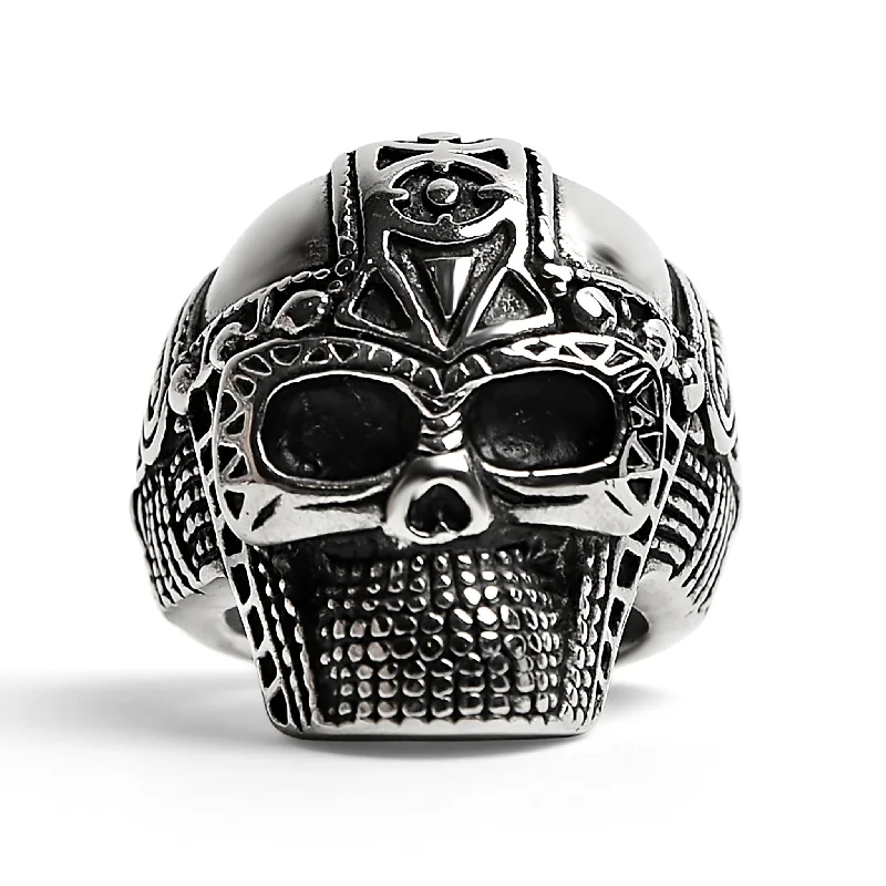 Affordable Wedding Rings For Couples-Stainless Steel Ancient Warrior Guard Skull Ring / SCR4040