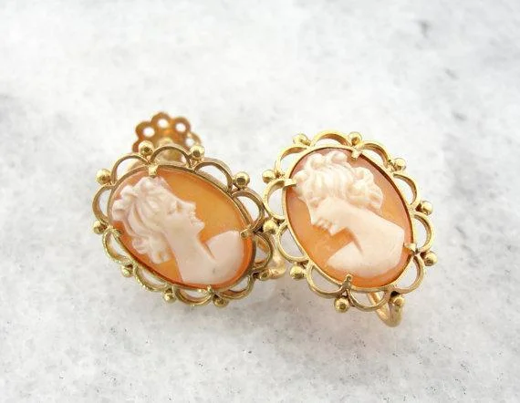 Glam Earrings For Evening Dress-Vintage Cameo Screw Back Earrings