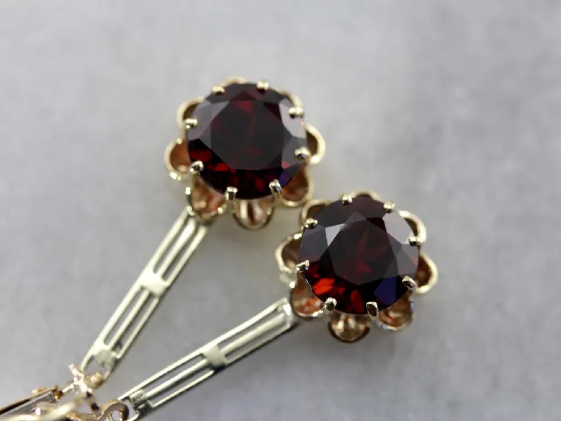 Personalized Earrings For Birthday Gifts-Elegant Garnet Drop Earrings with Vintage Elements