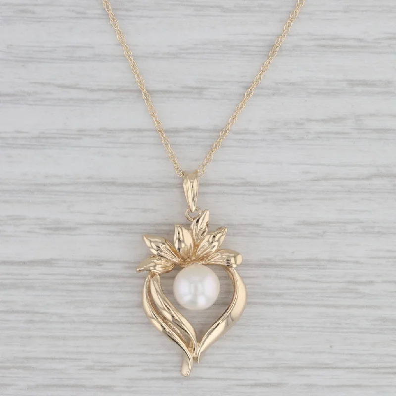 Beautiful Rose Gold Necklaces For Special Occasions-Cultured Pearl Solitaire Heart Pendant Necklace 14k Yellow Gold 18" Rope Chain