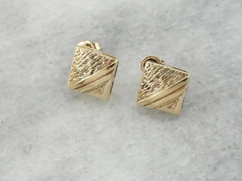 Elegant Earrings For Formal Celebrations-Double Yellow Line: Textured Square Stud Earrings in Gold