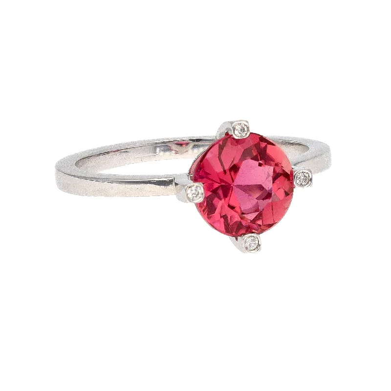 Colorful Gem Rings For Bold Fashion-14K White Gold Round Pink Tourmaline & Diamond Ring