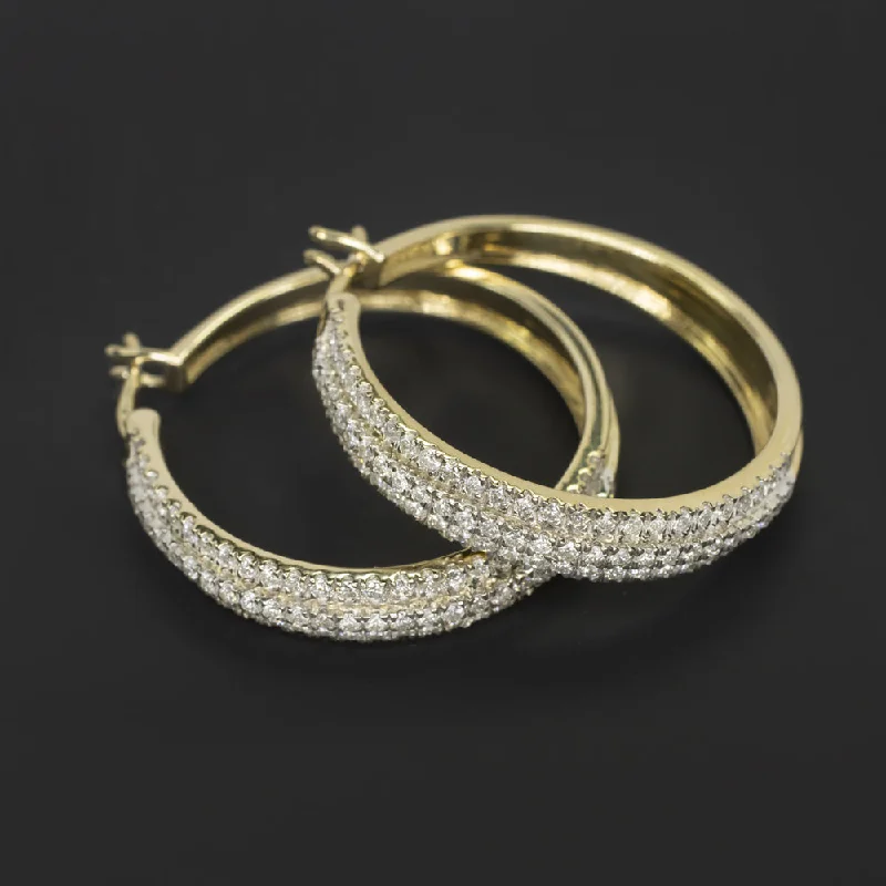 Eye-Catching Earrings For Night Parties-1.50 CARAT DIAMOND PAVE HOOP EARRINGS 10k YELLOW GOLD NATURAL ANNIVERSARY GIFT