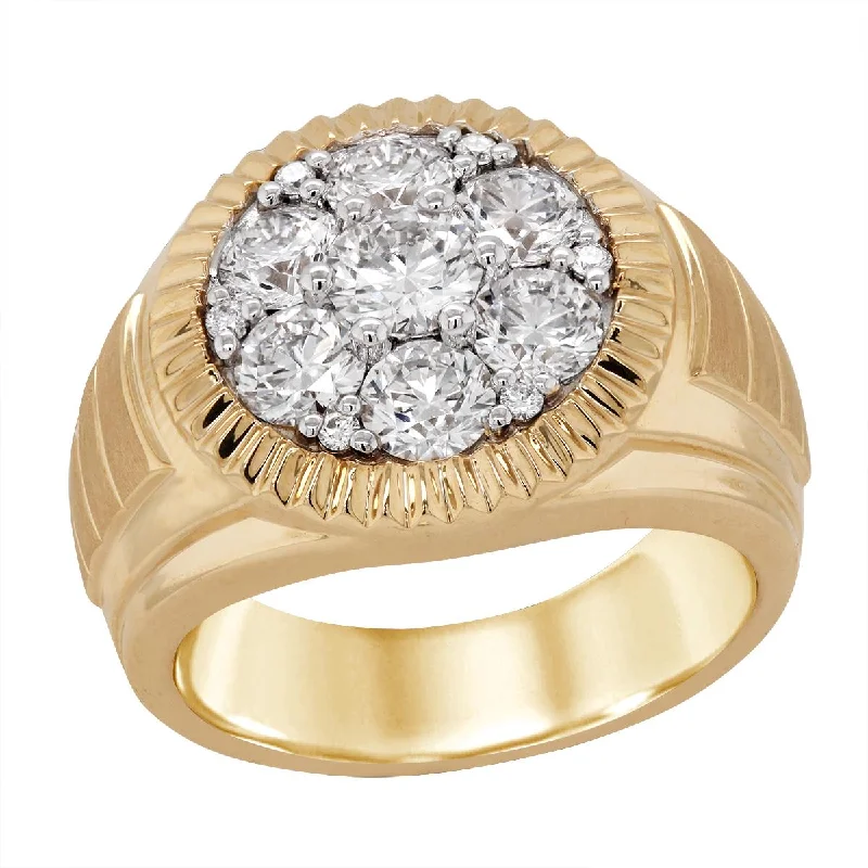 Romantic Heart-Shaped Wedding Rings For Couples-YELLOW GOLD MENS RING WITH LAB GROWN DIAMOND CLUSTER SETTING, 2.45 CT TW