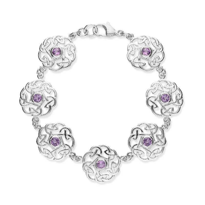 Unique Bracelets For Men-Celtic Silver Bracelet CBL49 Amethyst