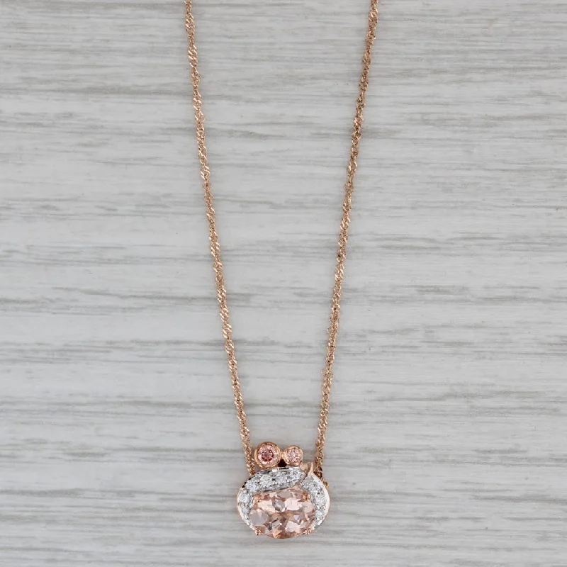 Unique Pendant Necklaces For Trendy Styles-1.30ctw Morganite Lab Grown Diamond Pendant Necklace 10k Rose Gold 18"