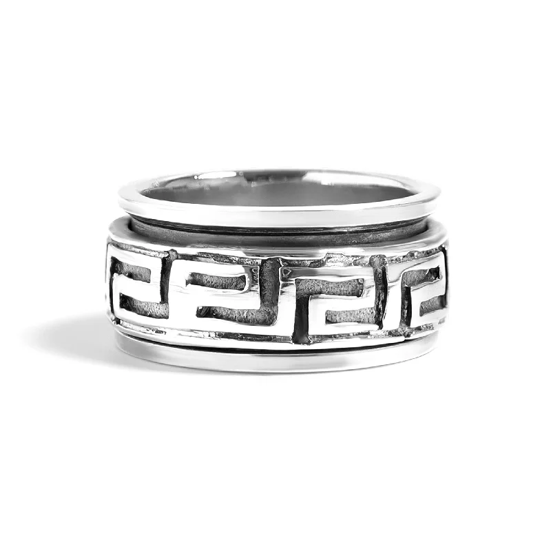 Personalized Name Rings For Customized Gifts-Sterling Silver Greek Key Spinner Ring / SSR0050