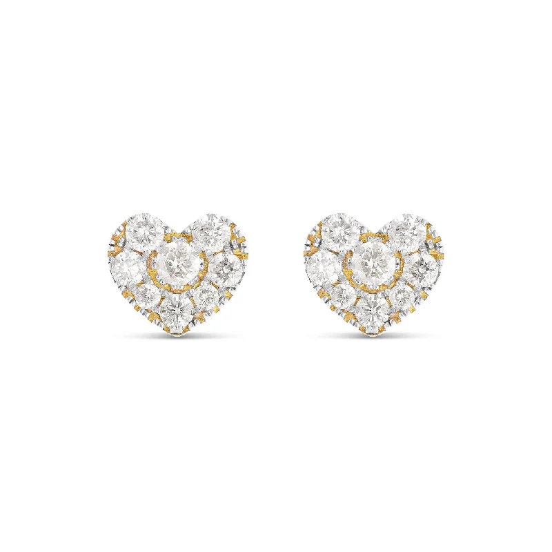 Custom Engraved Earrings-14K Gold Diamond Heart-Shaped Stud Earrings