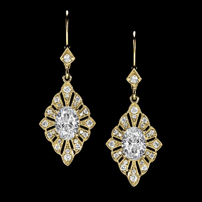 Trendy Earrings For Summer Fashion-1.74c LAB CREATED DIAMOND EARRINGS VINTAGE STYLE DANGLE DROP ART DECO HALO GOLD