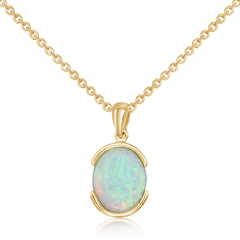 Vintage Necklace For Antique Lovers-14K Yellow Gold Cabochon Australian Opal Necklace