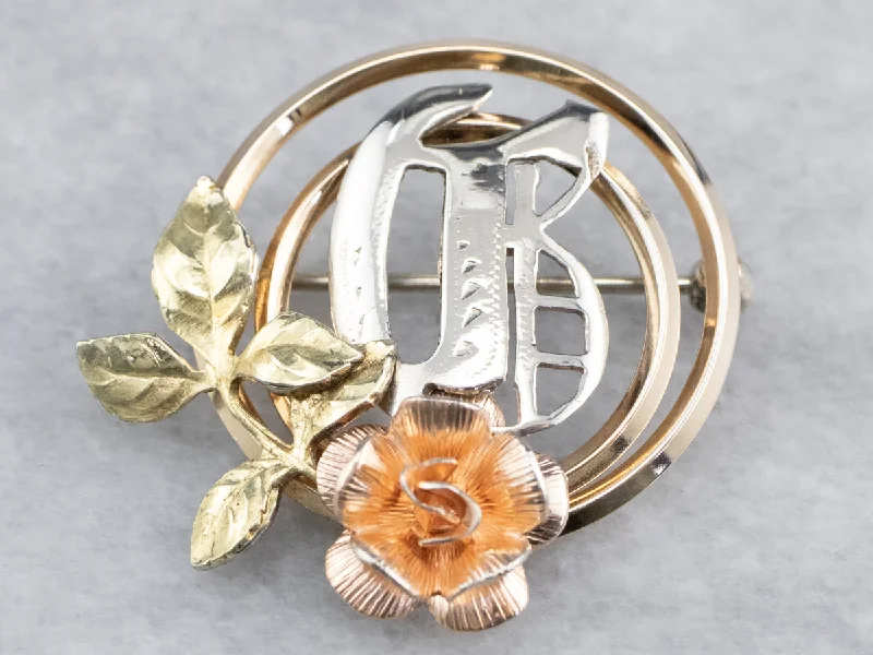 Sparkling Brooch For Wedding Jewelry-Monogram "G" Rose Brooch