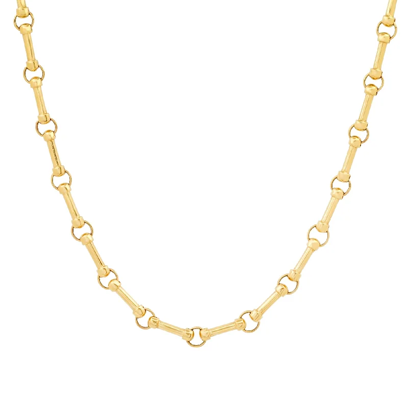 Large Statement Necklaces For Parties-MINI DUMBBELL LINK CHAIN, 14kt GOLD