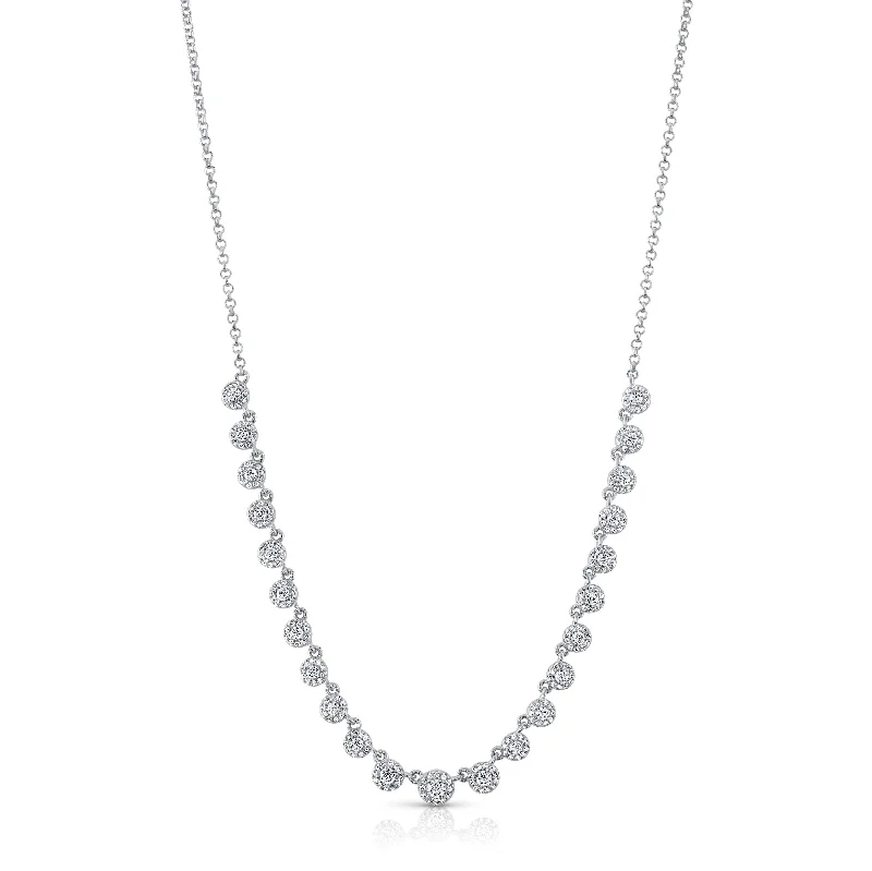 Crystal Pendant Necklaces For Elegant Touch-MINI CZ SOLITARE HALO NECKLACE, SILVER