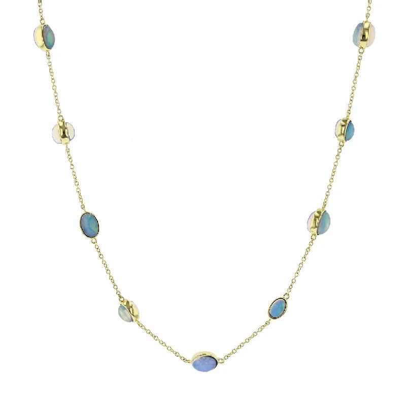 Sparkly Necklaces For Evening Parties-18-Inch Cabochon Opal Multi Station Necklace