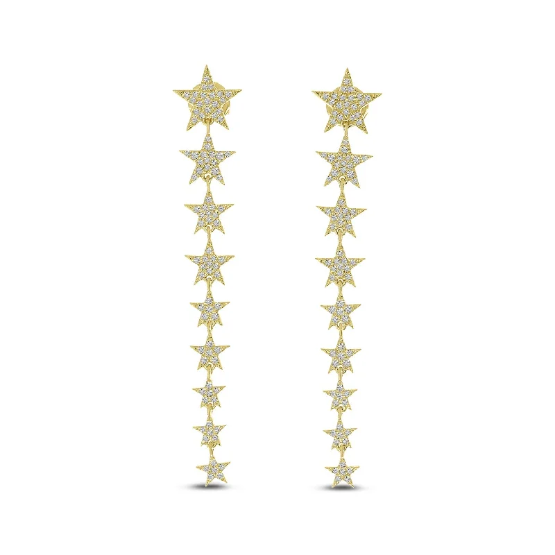 Minimalist Silver Earrings-DIAMOND STAR LONG EARRINGS E10424