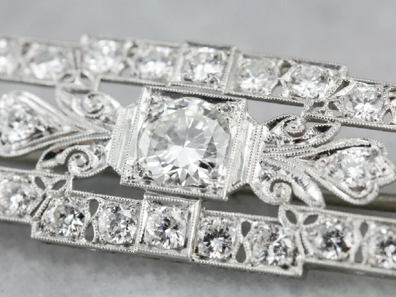 Unique Brooch For Evening Style-Late Art Deco Diamond Brooch