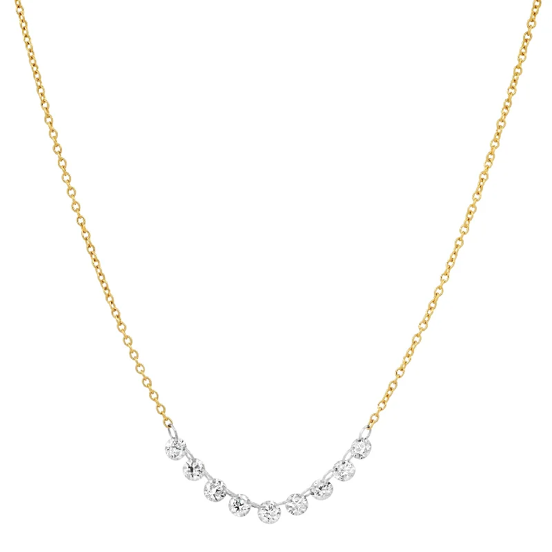 Elegant Chain Necklaces For Brides-NINE DIAMOND FLOATING NECKLACE, 14kt GOLD