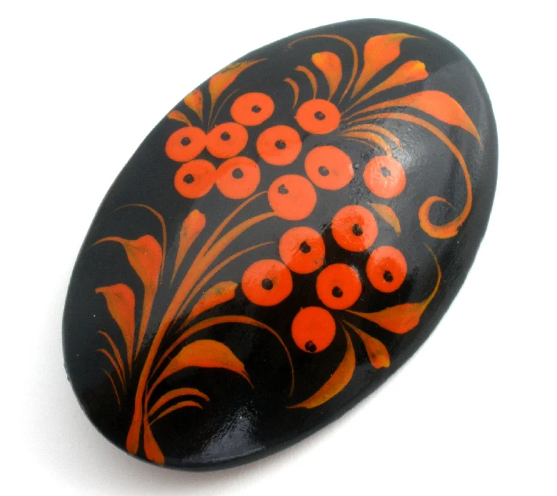 Statement Brooch For Jackets-Russian Lacquer Vintage Hand Painted Brooch