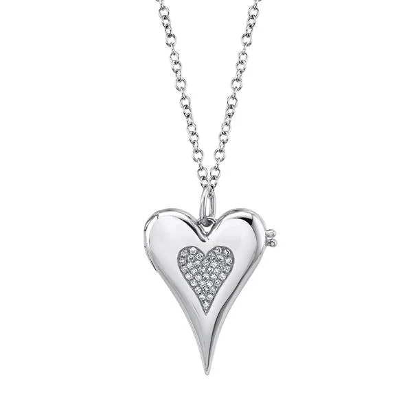 Unique Diamond Necklaces For Gifts-14K White Gold Diamond Pave Heart Locket Necklace