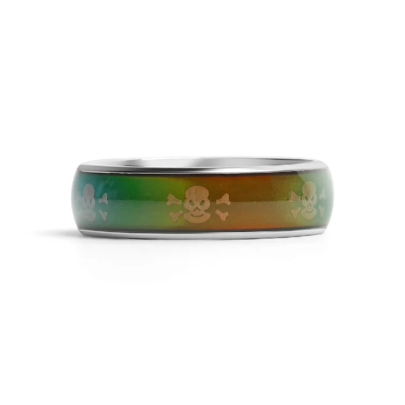 Sparkling Engagement Rings For Special Days-Mood Band With Skull And Crossbones Stainless Steel Ring / CFR9012