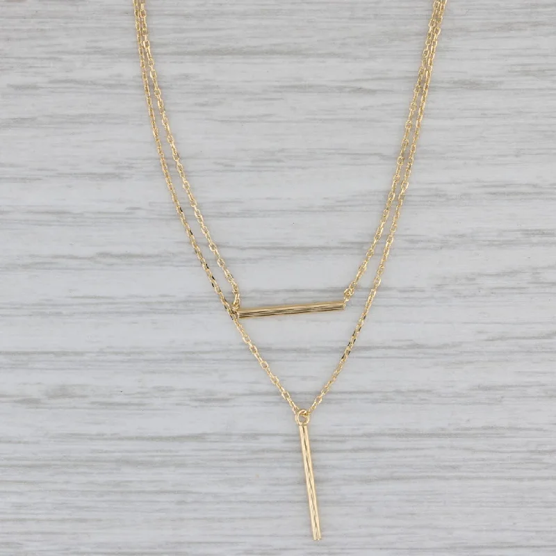 Long Gold Necklaces For Elegant Fashion-New Bar Link Cable Chain Necklace 16"18" 14k Yellow Gold Double Chain