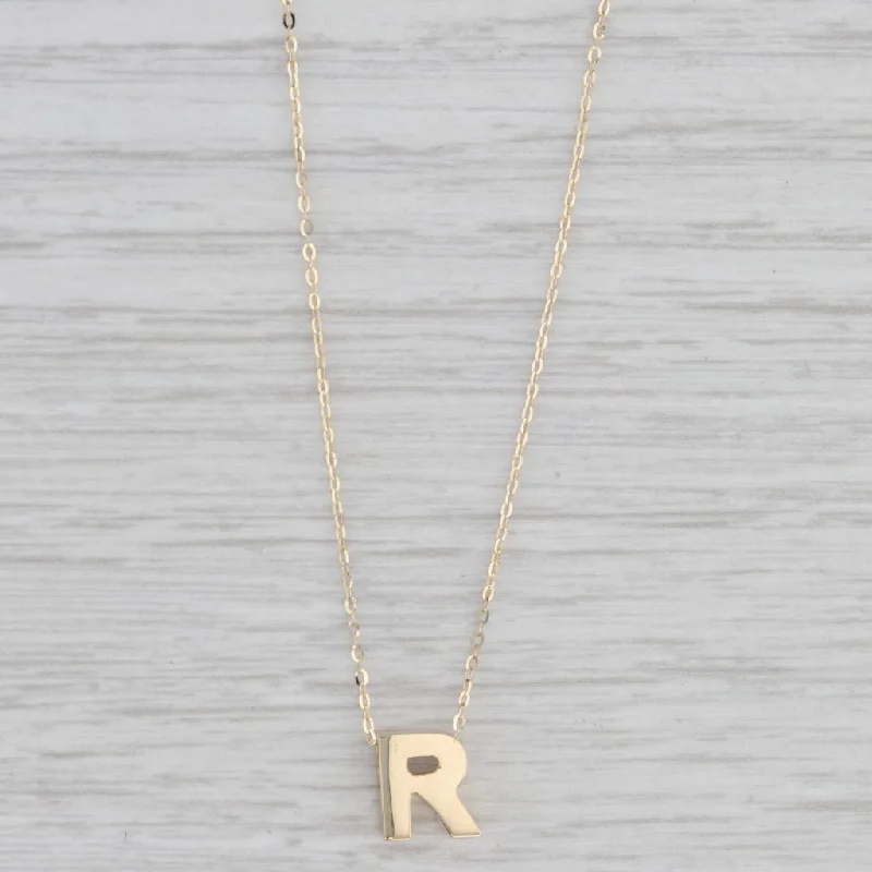 Beautiful Rose Gold Necklaces For Special Occasions-Letter Initial "R" Pendant Necklace 14k Yellow Gold 16-18" Cable