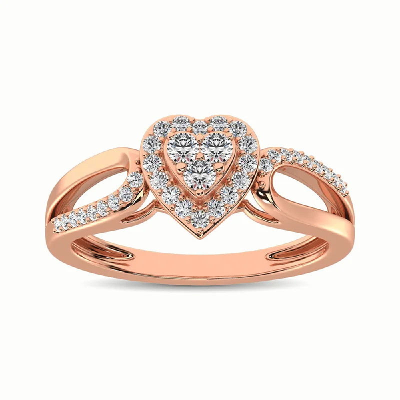 Designer Wedding Rings For Couples-10K Rose Gold 1/4 Ct.Tw. Diamond Heart Engagement Ring