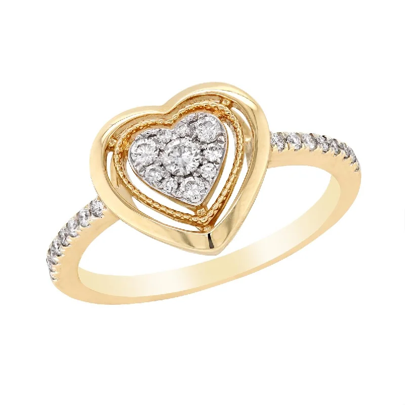 Sparkling Engagement Rings For Timeless Beauty-YELLOW GOLD HEART SHAPED FASHION RING WITH DIAMONDS, .24 CT TW