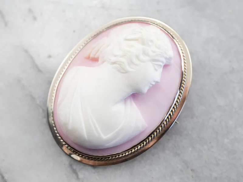 Brooch For Evening Outfits-Pink Shell Cameo Brooch or Pendant