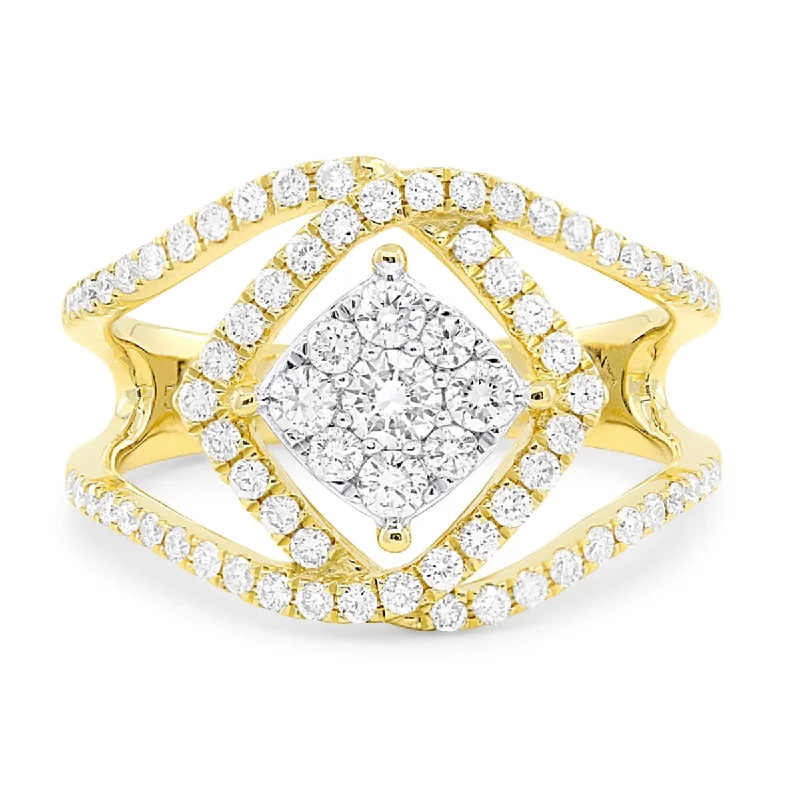 Simple Wedding Rings For Minimalist Brides-YELLOW GOLD STATEMENT RING WITH DIAMOND CLUSTER SETTING, .80 CT TW