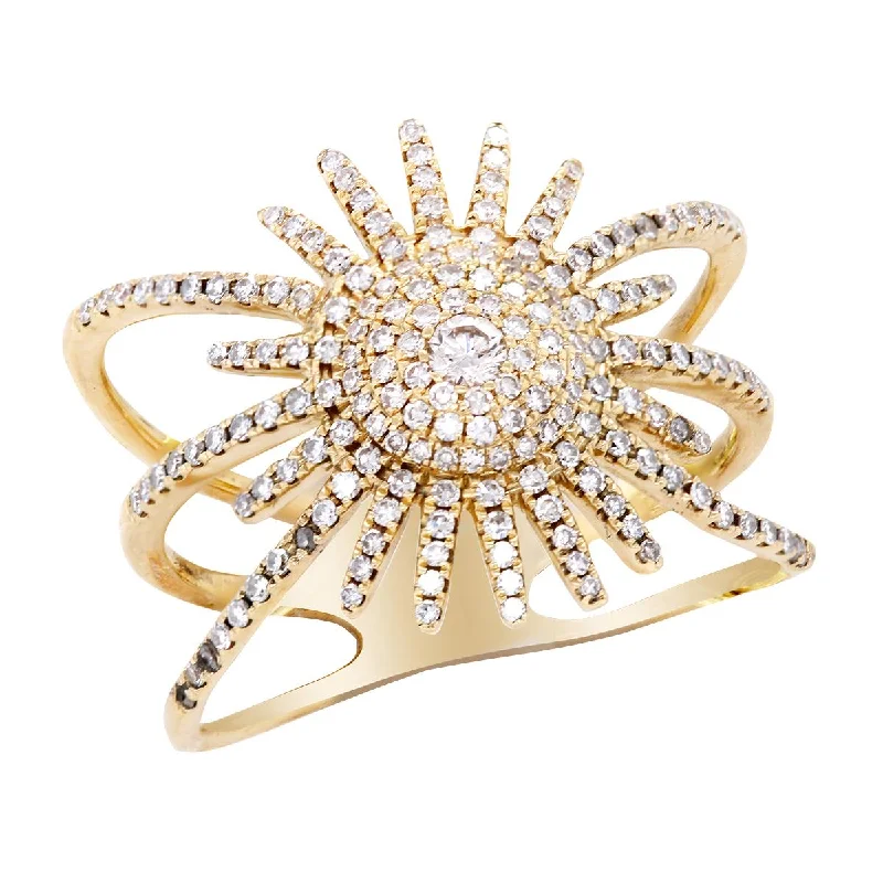 Designer Cocktail Rings For Glamorous Style-YELLOW GOLD SUN STYLE STATEMENT RING, .58 CT TW