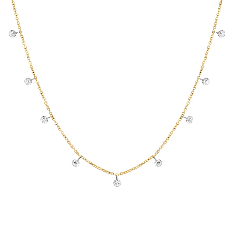 Artistic Handmade Necklaces For Unique Style-DIAMOND DROPS NECKLACE, 14kt GOLD