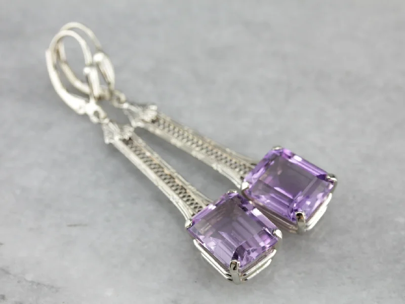 Luxury Earrings For Elegant Gatherings-Filigree Amethyst Drop Earrings