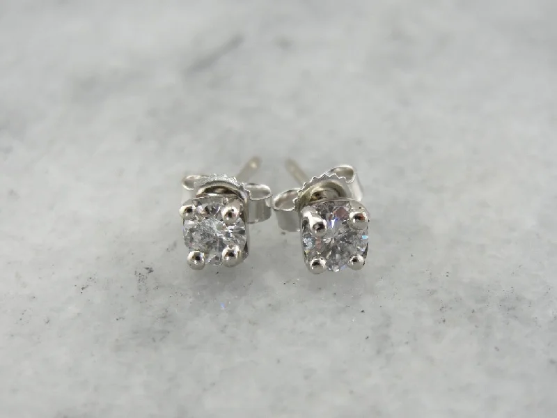 Chic Earrings For Day-to-Day Wear-Timeless Diamond Stud Earrings in White Gold