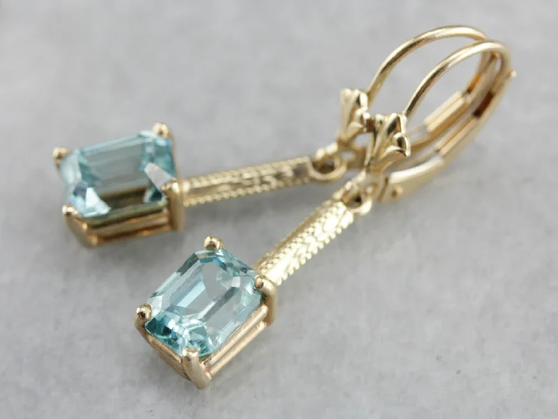 Elegant Earrings For Holiday Wear-Stunning Art Nouveau and Modern Era Blue Zircon Earrings